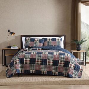 Eddie Bauer Home Madrona Collection Navy Plaid Reversible Quilt Full/Queen Set